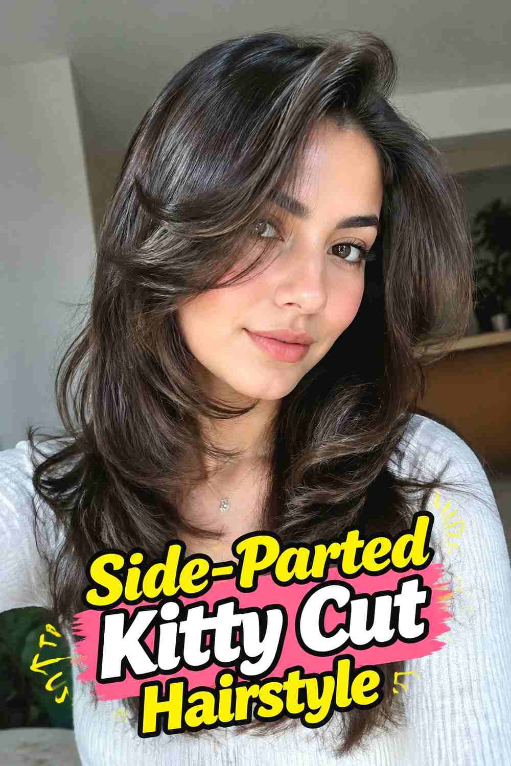 11. Side Parted Kitty Cut Hairstyle