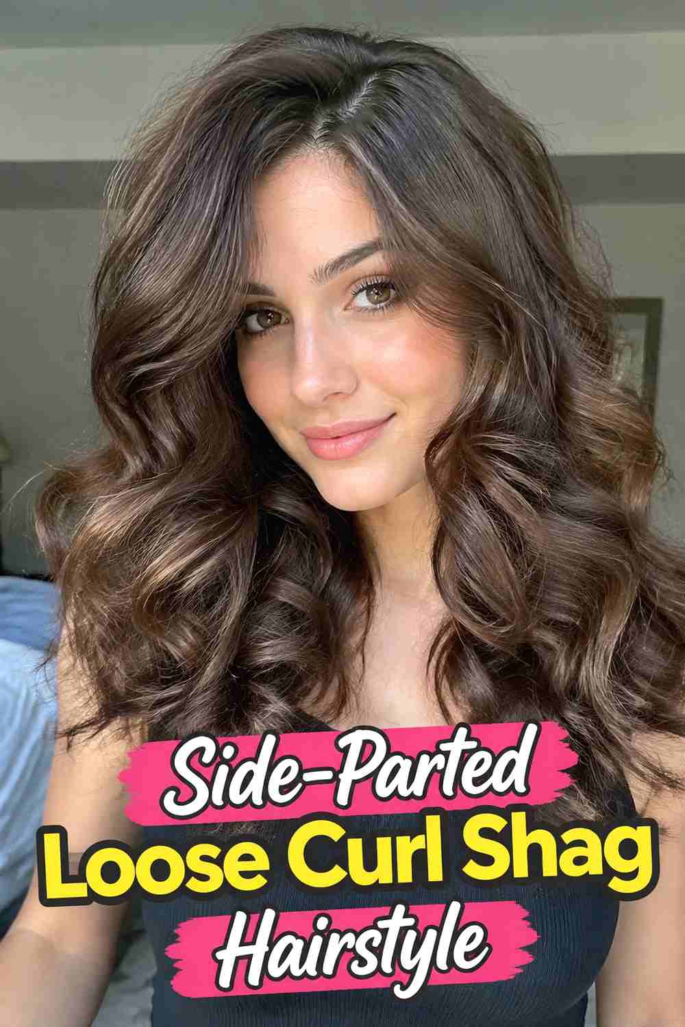 9. Side Parted Loose Curl Shag Hairstyle