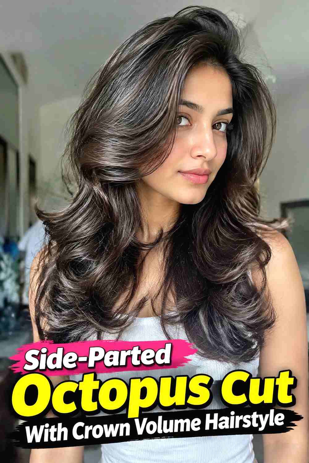 8. Side Parted Octopus Cut With Crown Volume Hairstyle