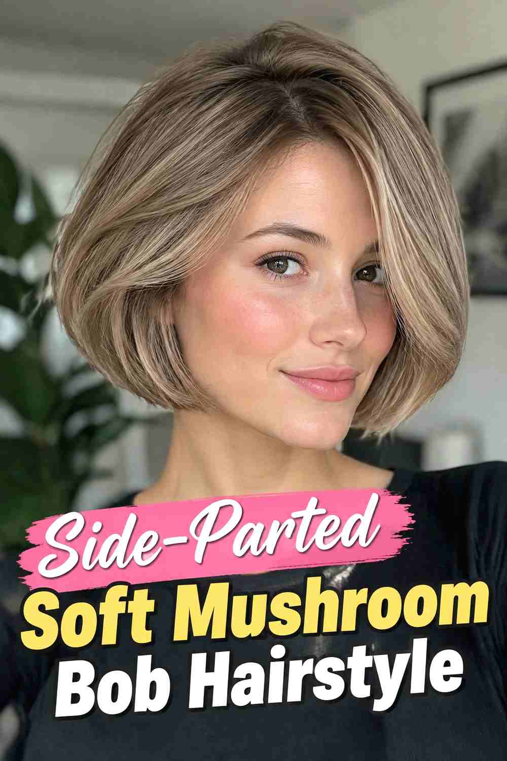 6. Side Parted Soft Mushroom Bob Hairstyle