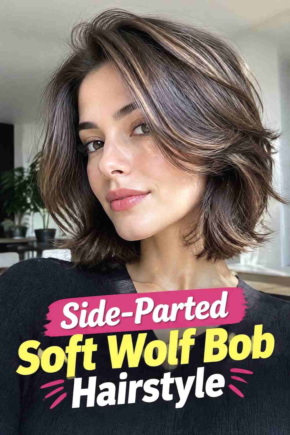 8. Side Parted Soft Wolf Bob Hairstyle