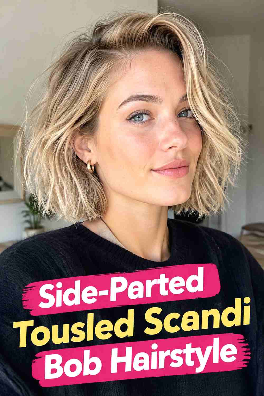 3. Side Parted Tousled Scandi Bob Hairstyle