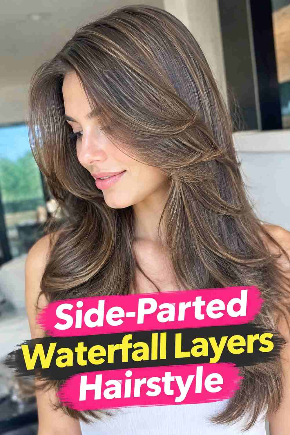 10. Side Parted Waterfall Layers Hairstyle