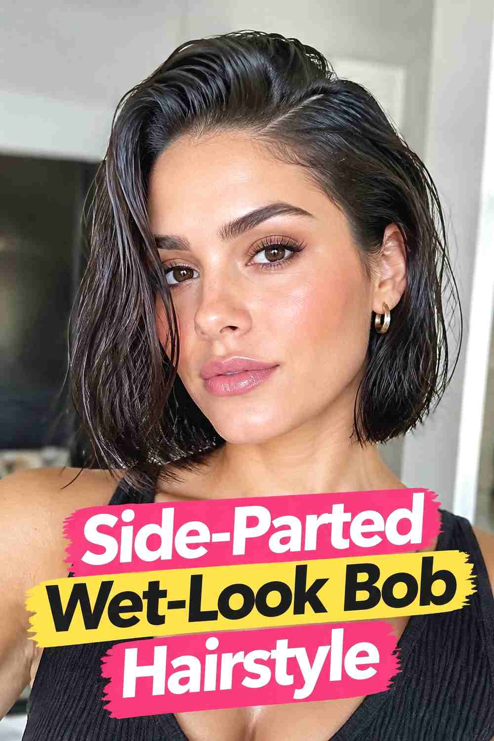 7. Side Parted Wet Look Bob Hairstyle