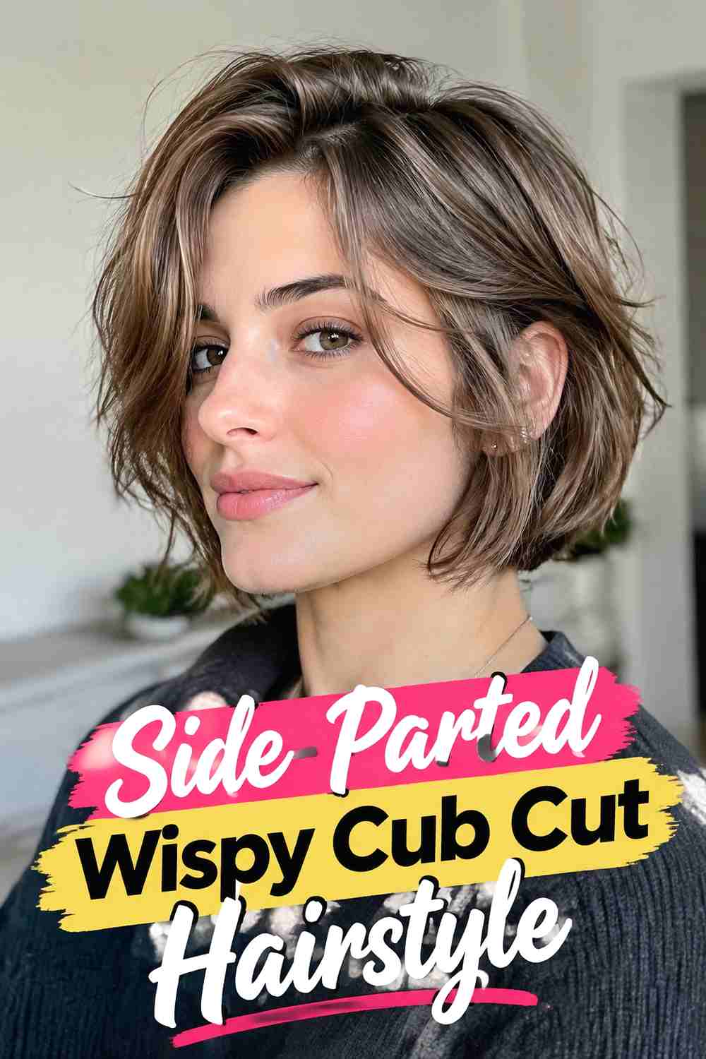 8. Side Parted Wispy Cub Cut Hairstyle