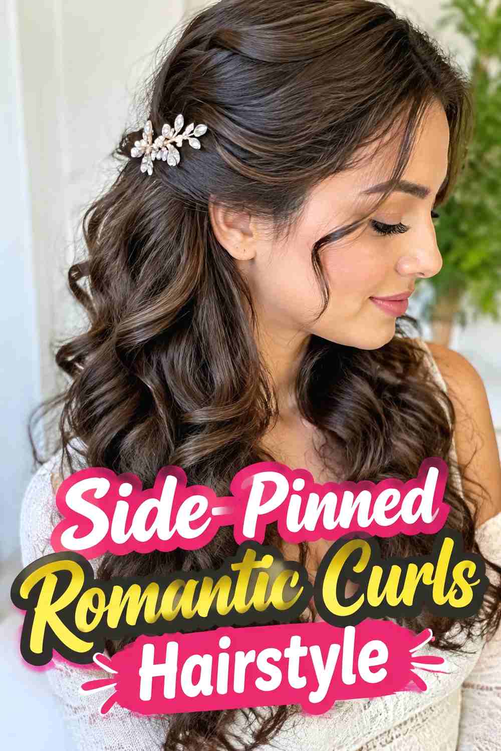 3. Side Pinned Romantic Curls Hairstyle
