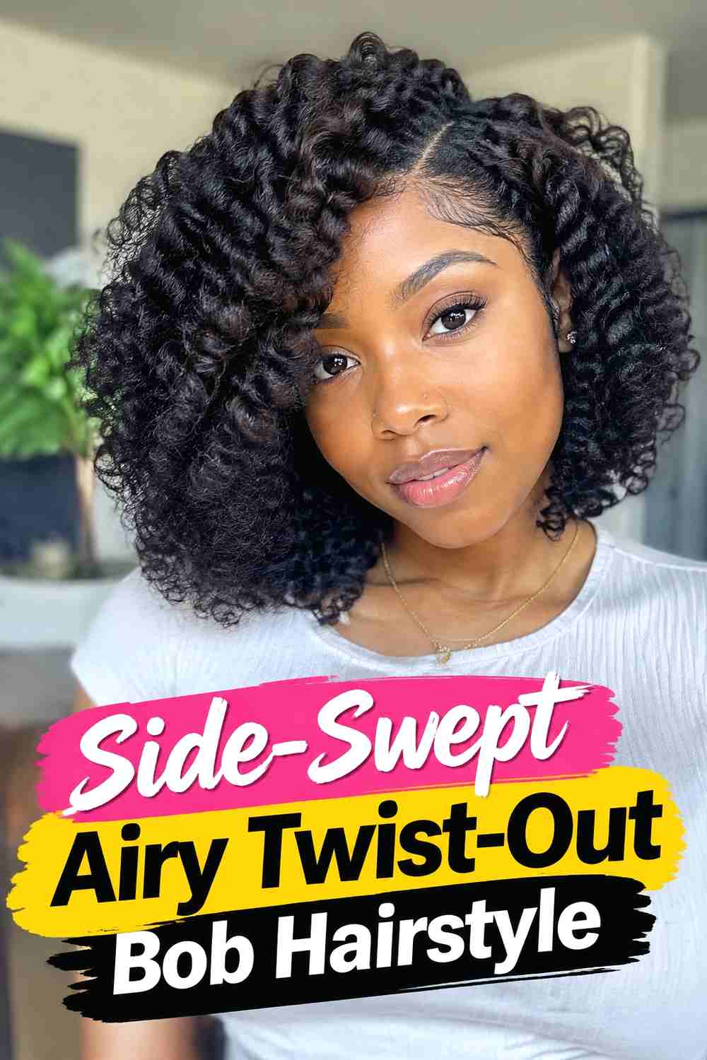 13. Side Swept Airy Twist Out Bob Hairstyle