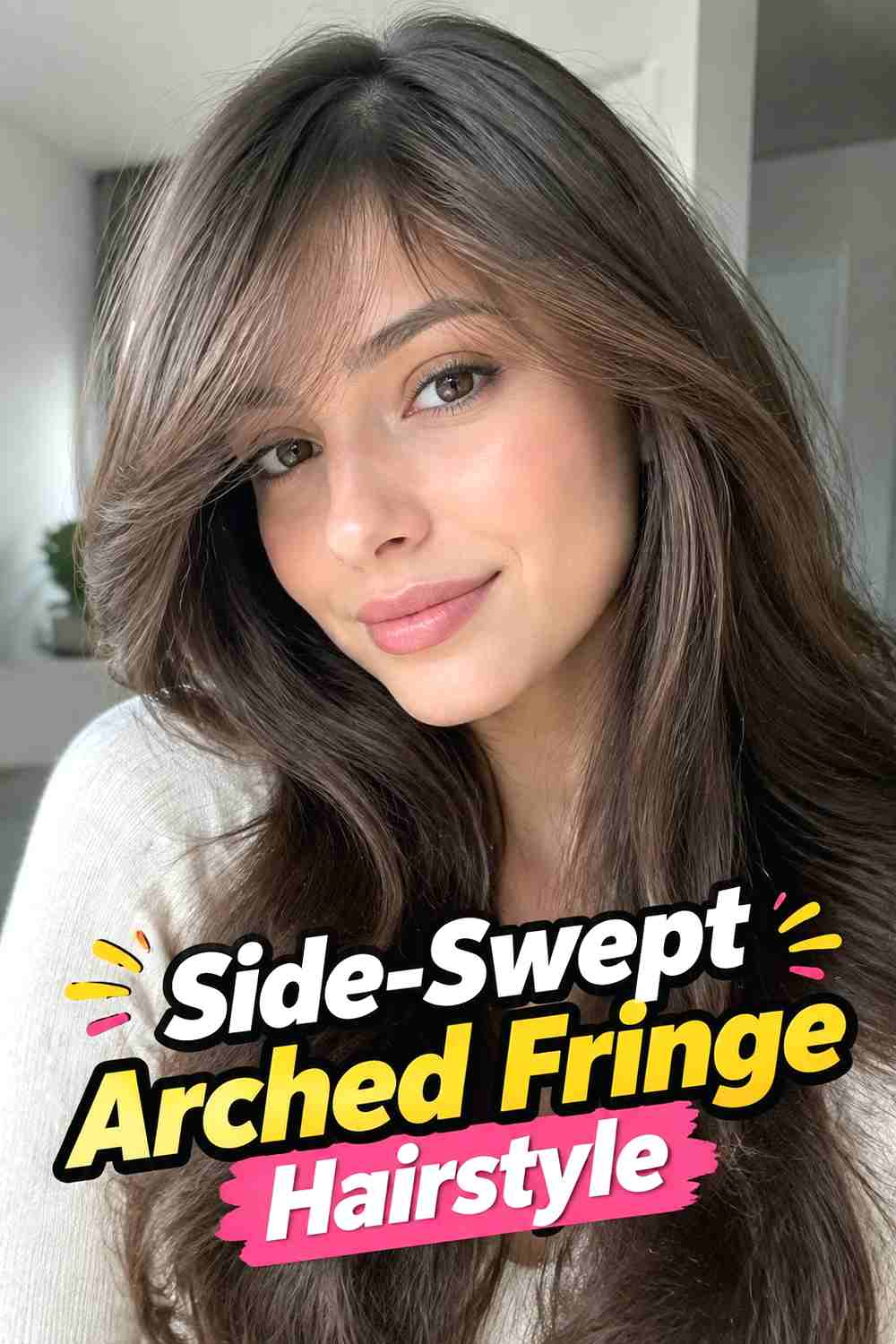 8. Side Swept Arched Fringe Hairstyle