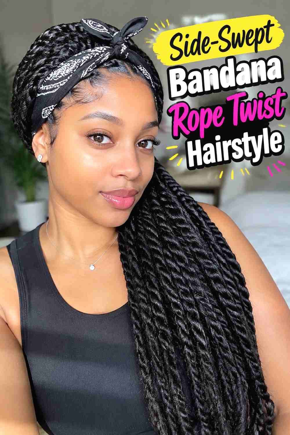 2. Side Swept Bandana Rope Twist Hairstyle