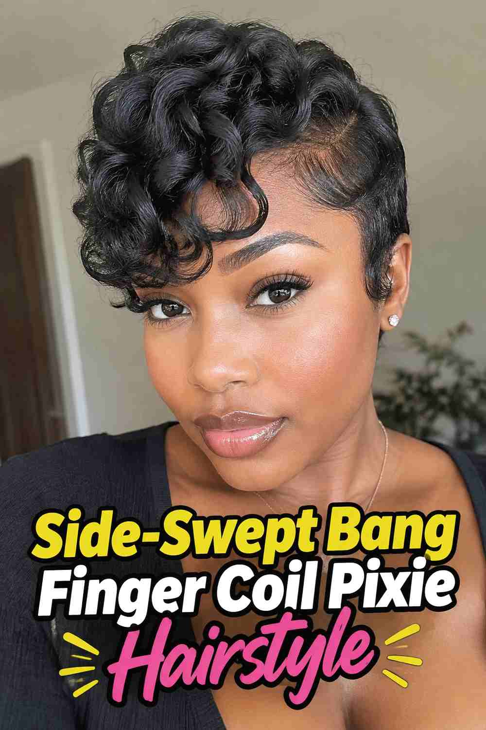 10. Side Swept Bang Finger Coil Pixie Hairstyle
