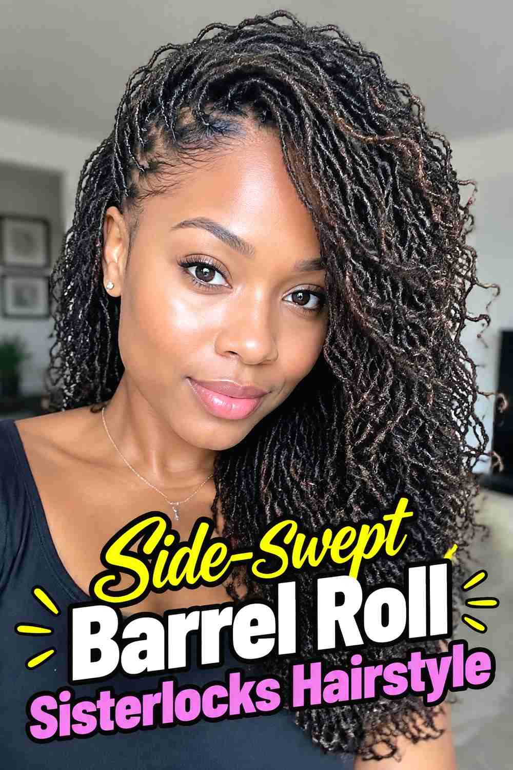 2. Side Swept Barrel Roll Sisterlocks Hairstyle