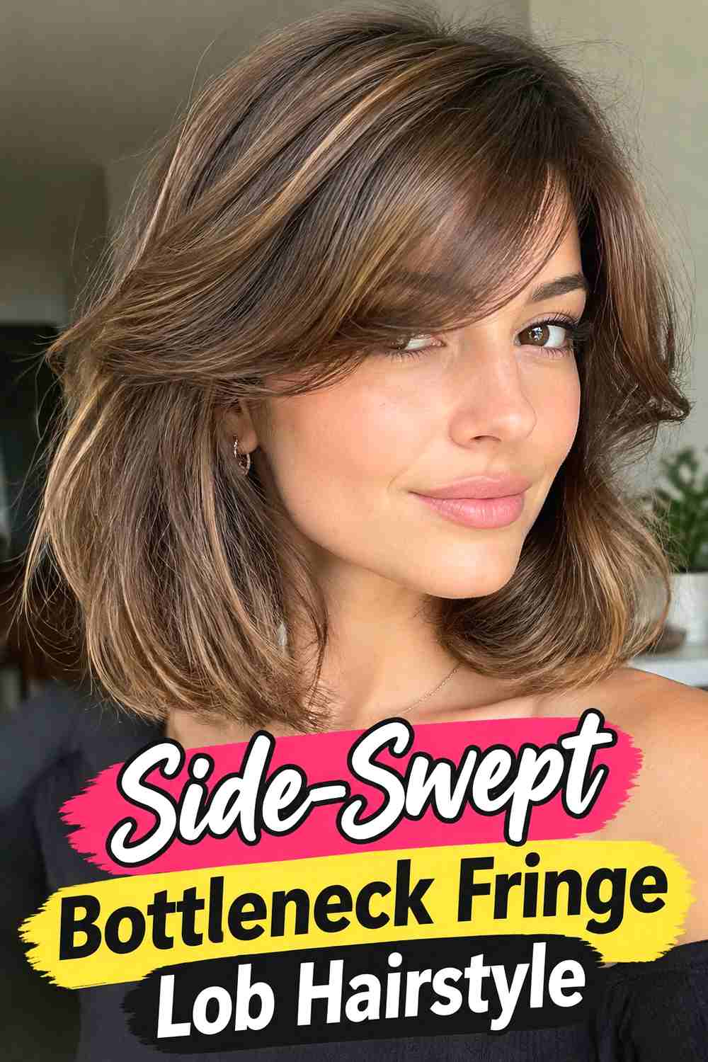 8. Side Swept Bottleneck Fringe Lob Hairstyle