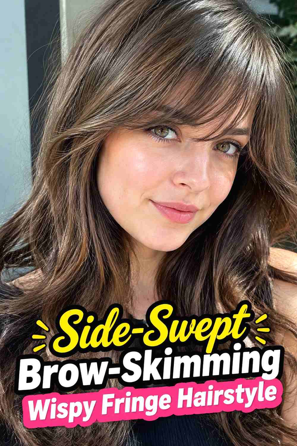 6. Side Swept Brow Skimming Wispy Fringe Hairstyle