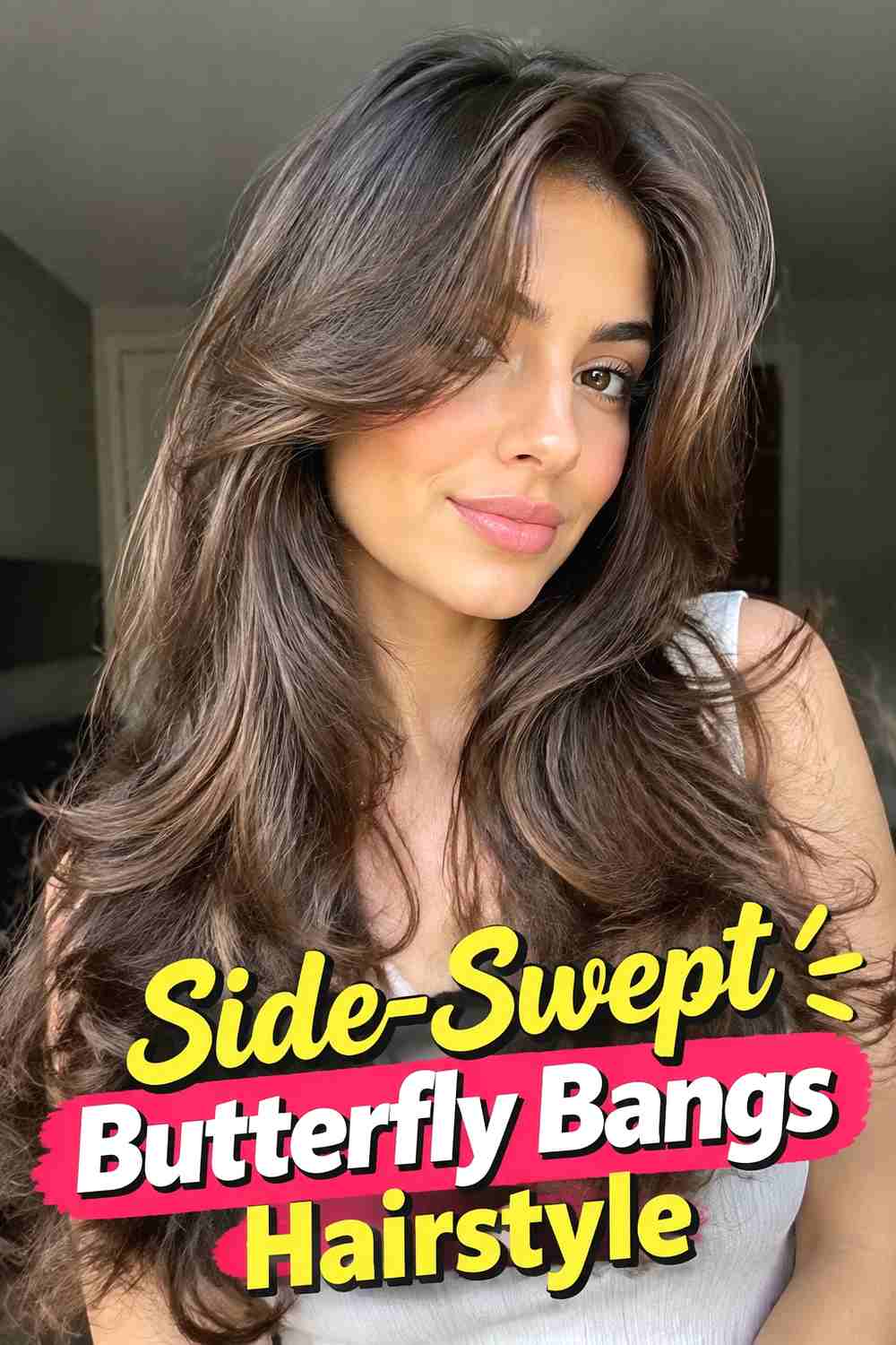10. Side Swept Butterfly Bangs Hairstyle
