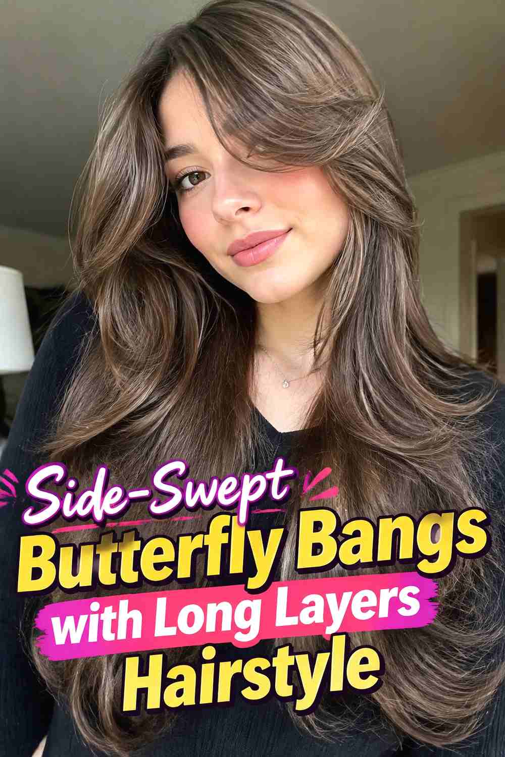 10. Side Swept Butterfly Bangs With Long Layers Hairstyle
