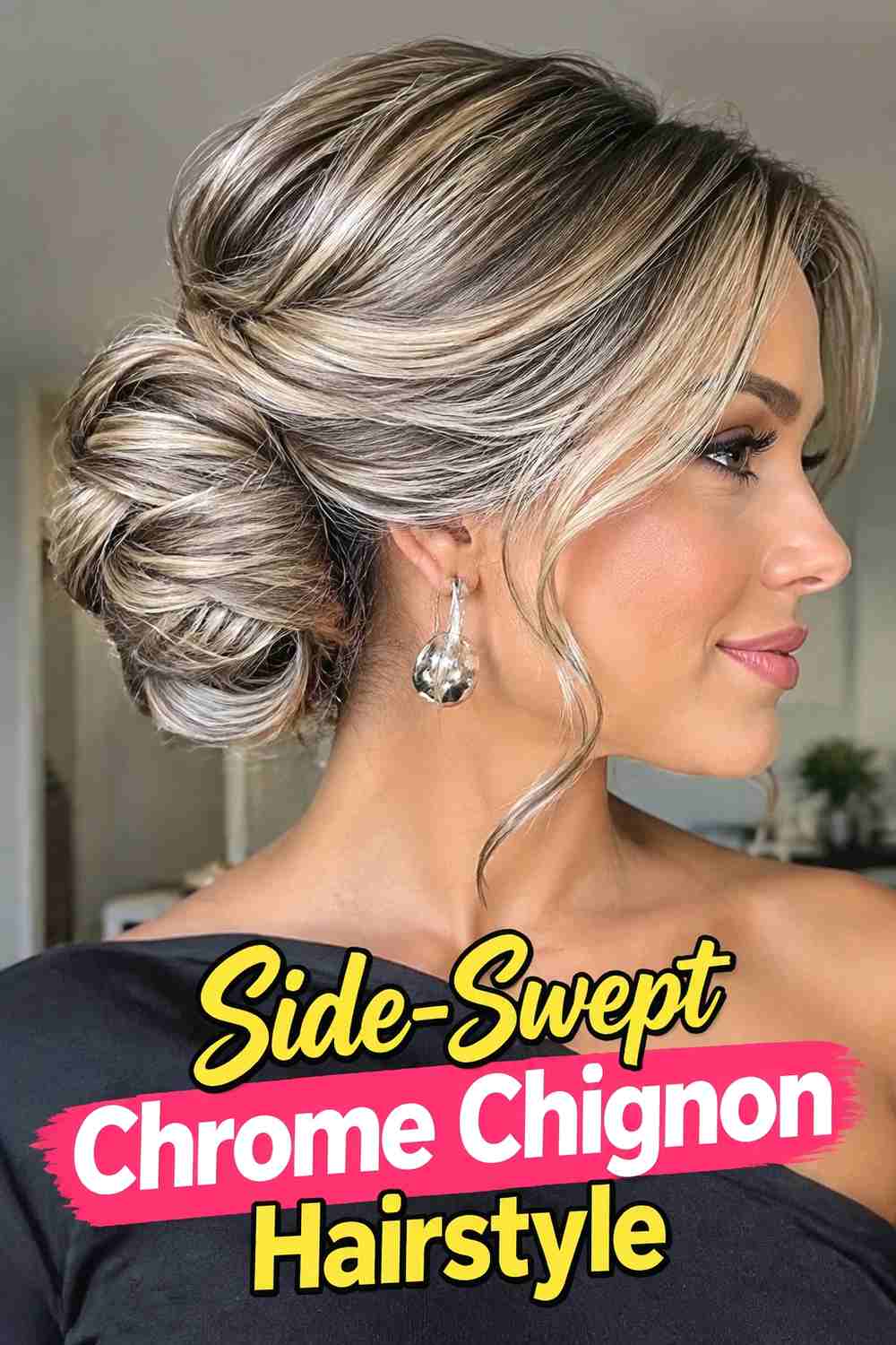10. Side Swept Chrome Chignon Hairstyle