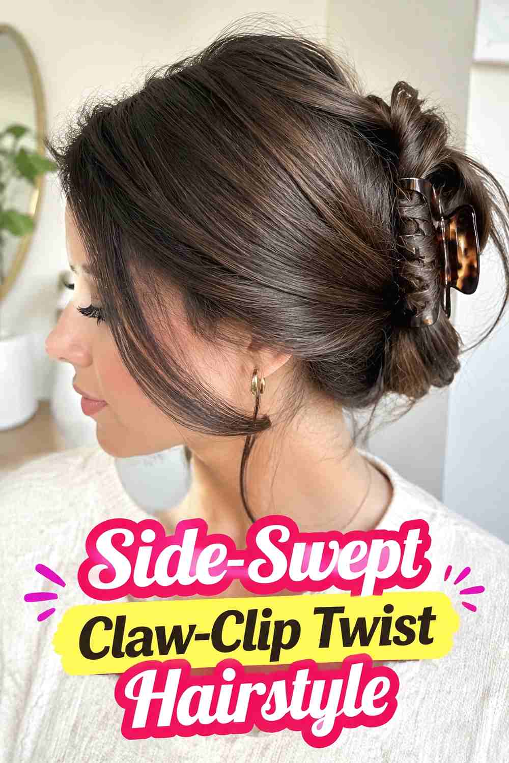 6. Side Swept Claw Clip Twist Hairstyle