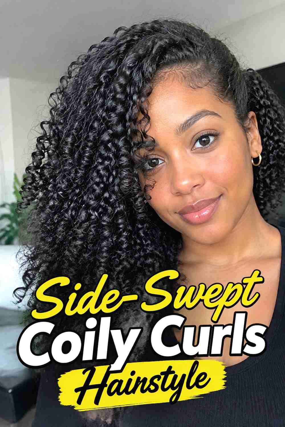 12. Side Swept Coily Curls Hairstyle