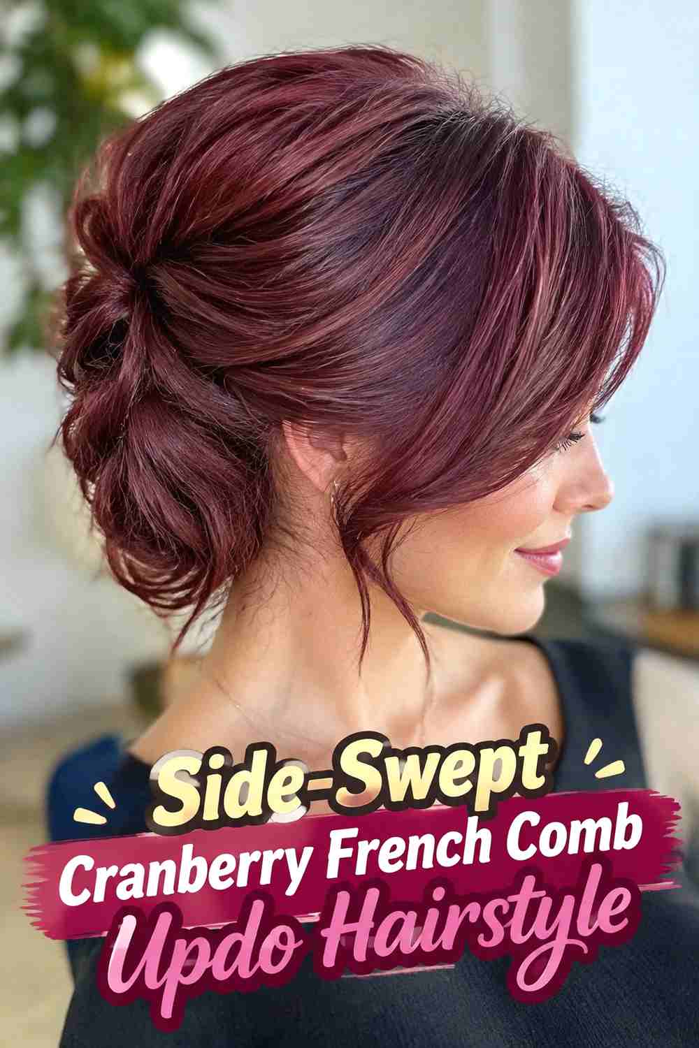 4. Side Swept Cranberry French Comb Updo Hairstyle