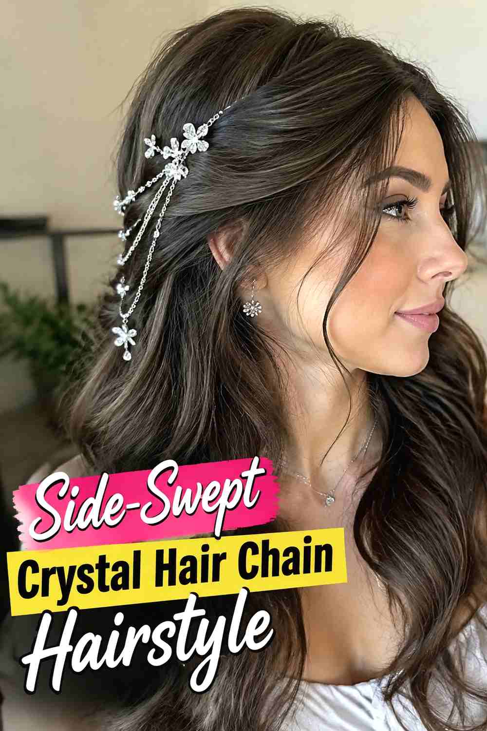 2. Side Swept Crystal Hair Chain Hairstyle