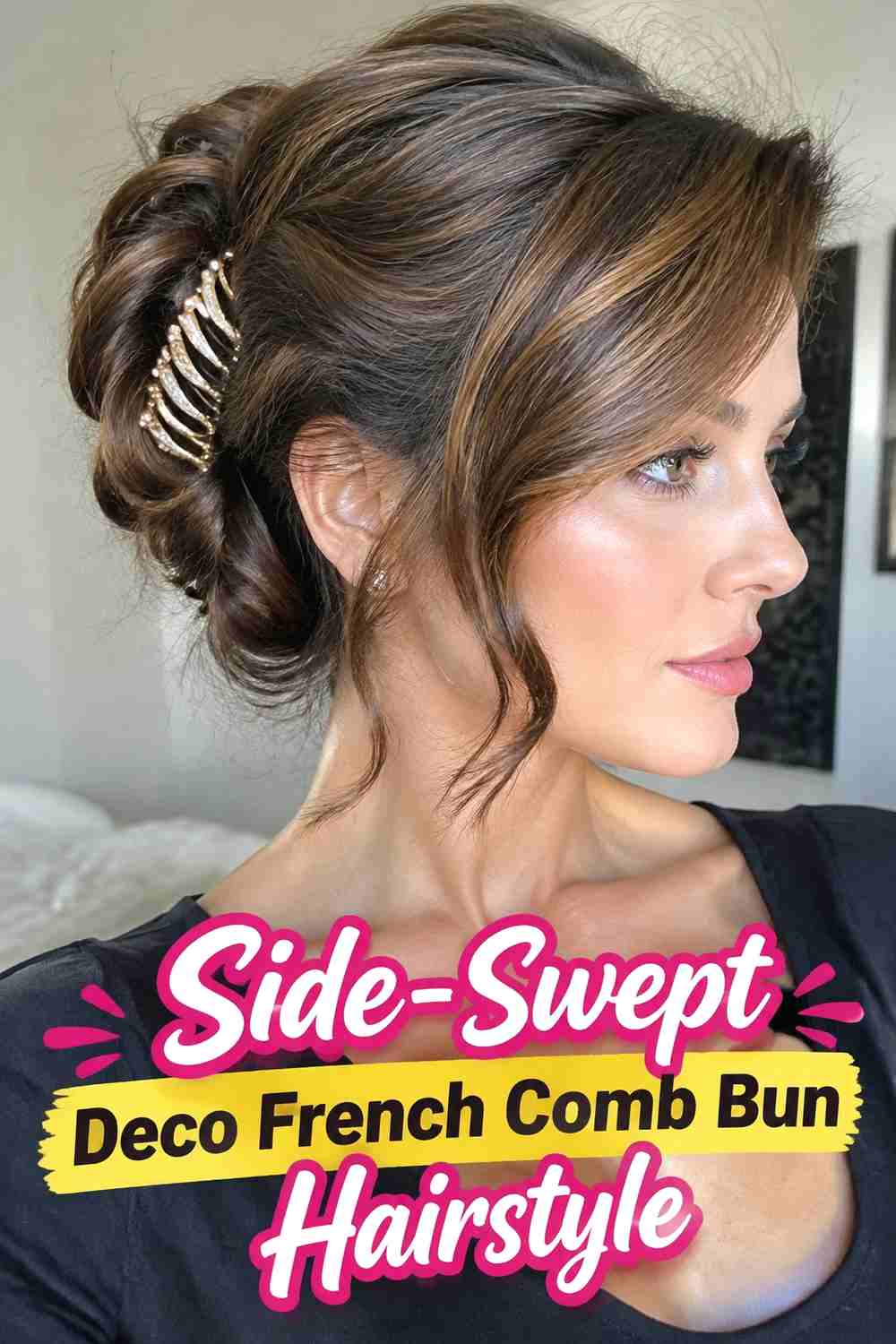 5. Side Swept Deco French Comb Bun Hairstyle