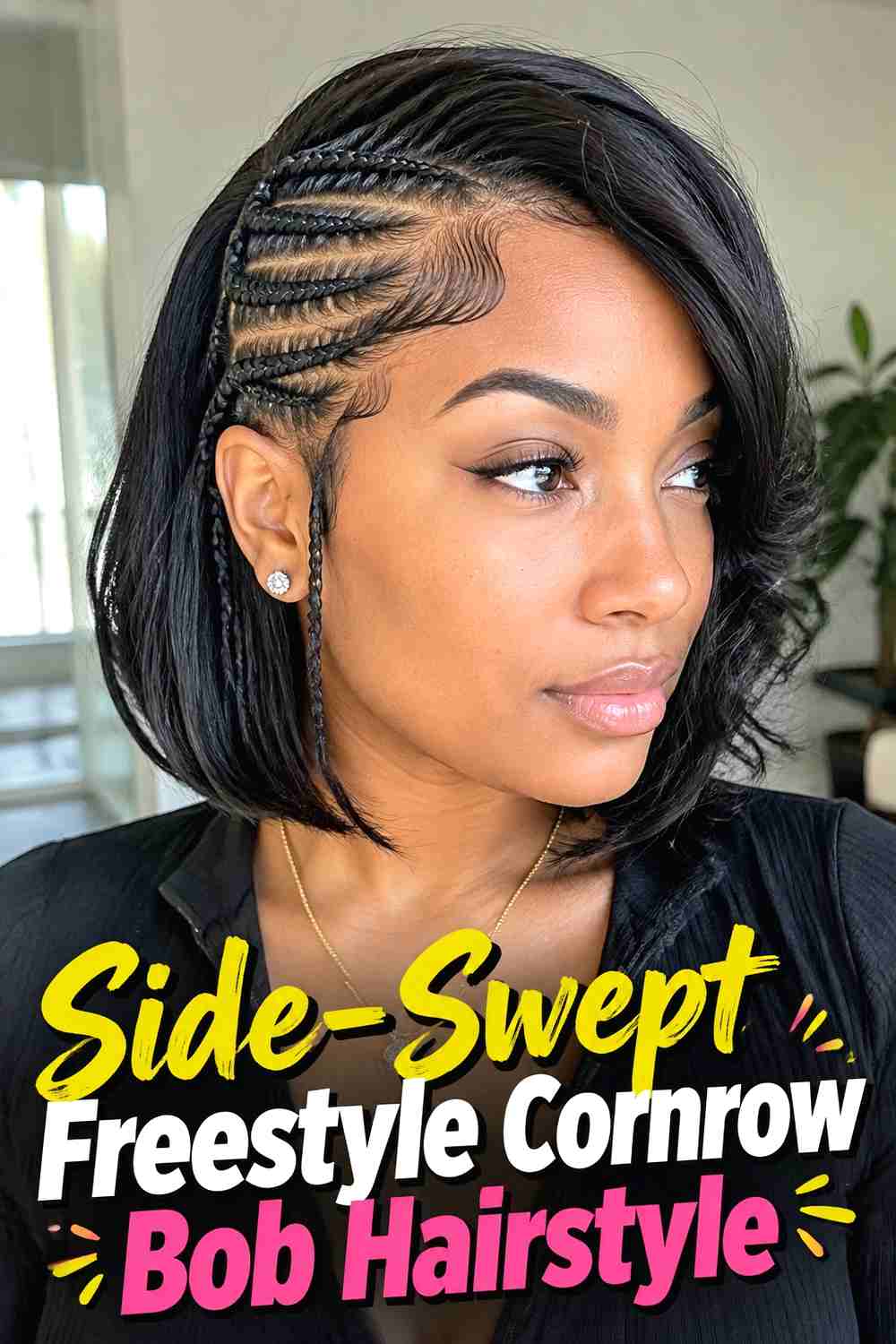 1. Side Swept Freestyle Cornrow Bob Hairstyle