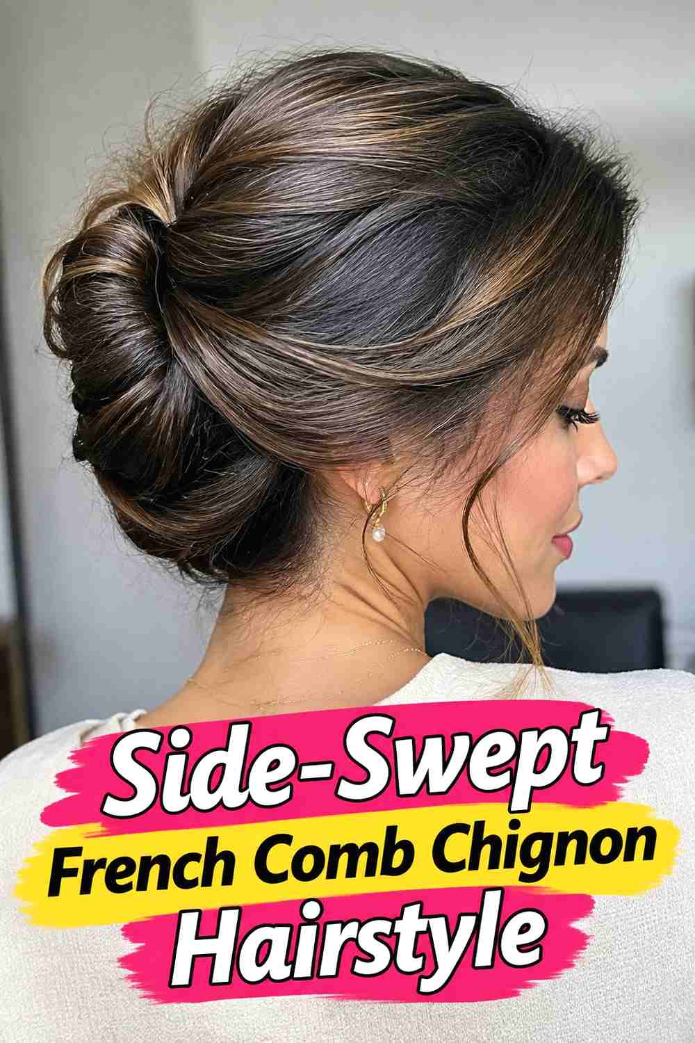 7. Side Swept French Comb Chignon Hairstyle