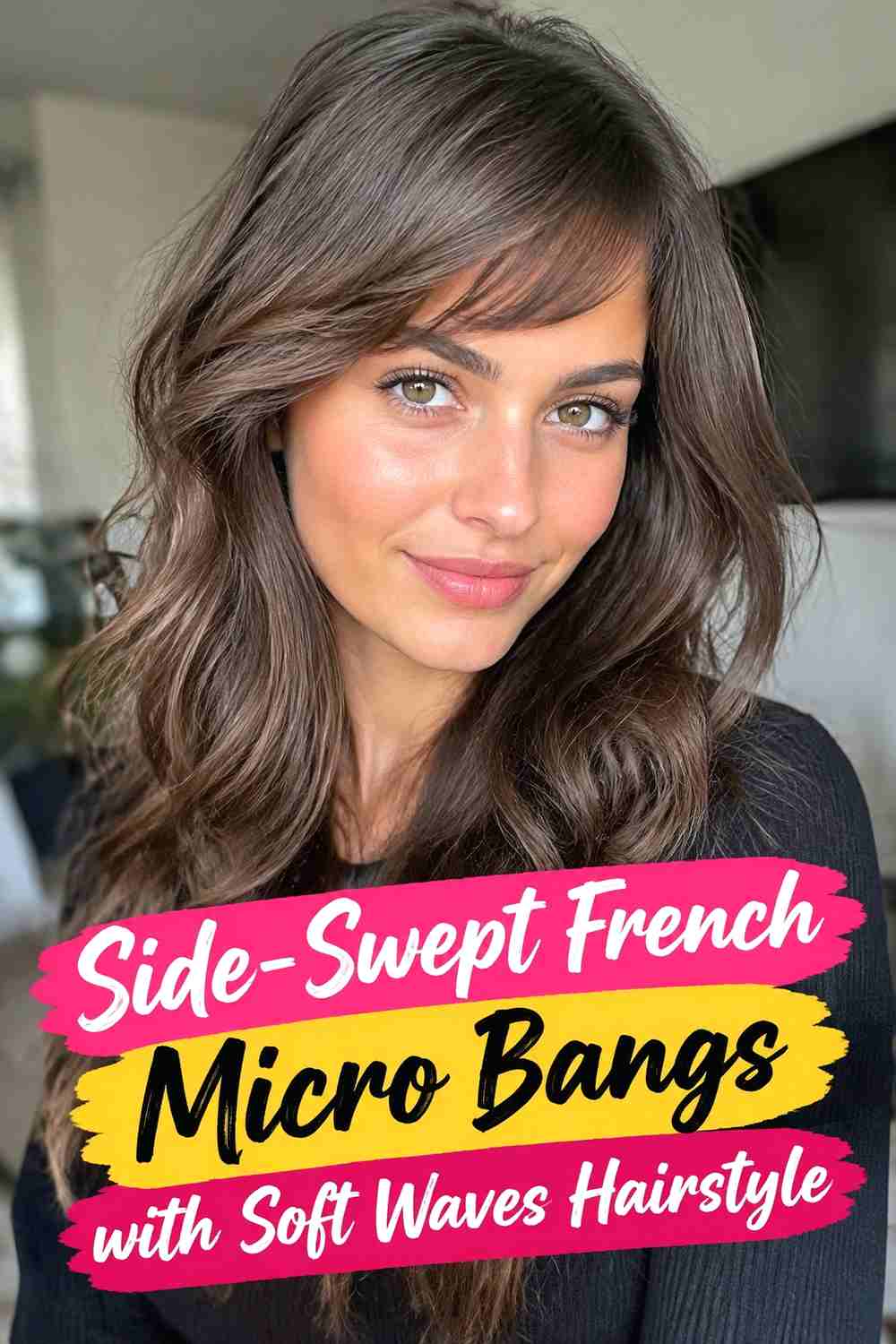 10. Side Swept French Micro Bangs With Soft Waves Hairstyle