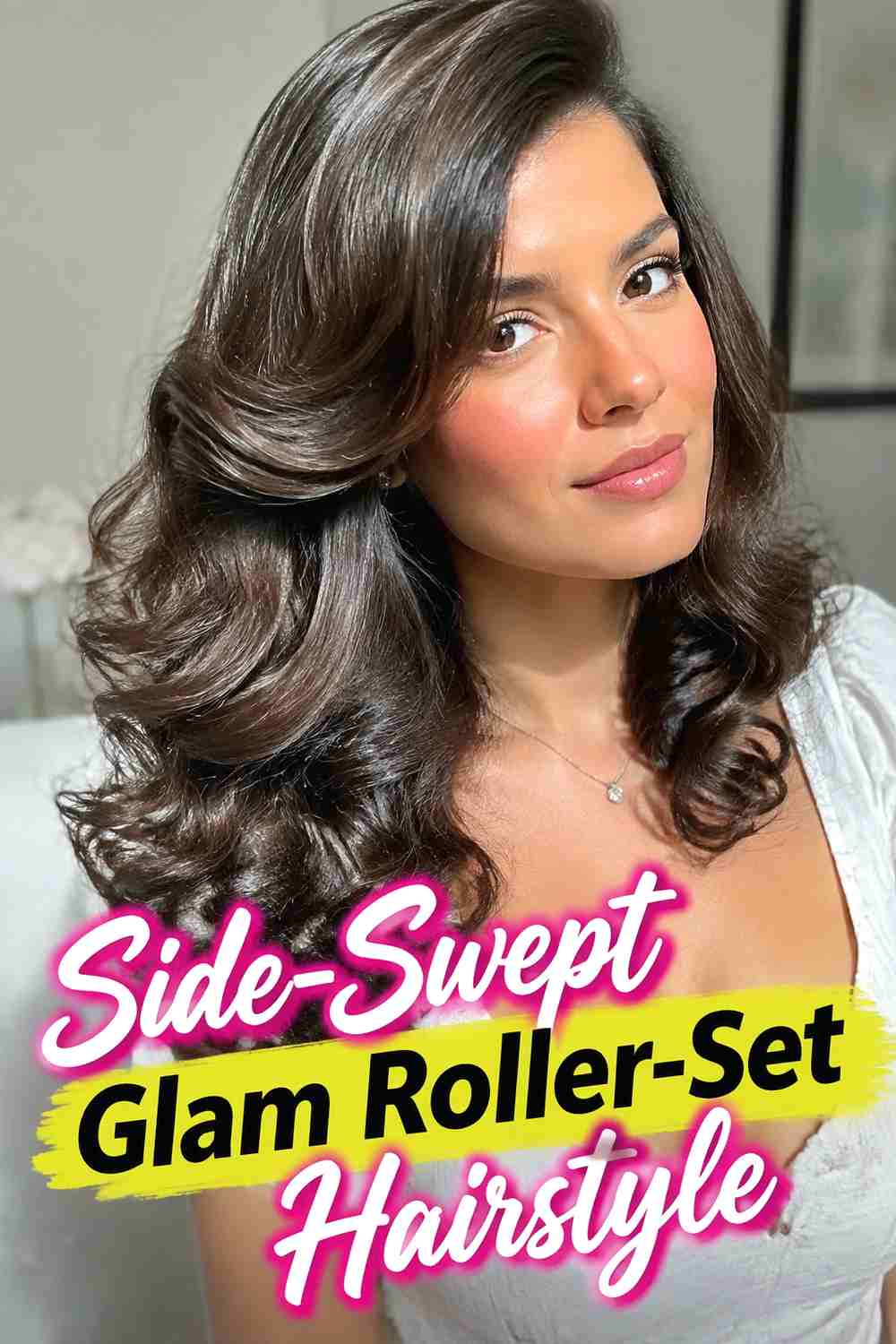 10. Side Swept Glam Roller Set Hairstyle