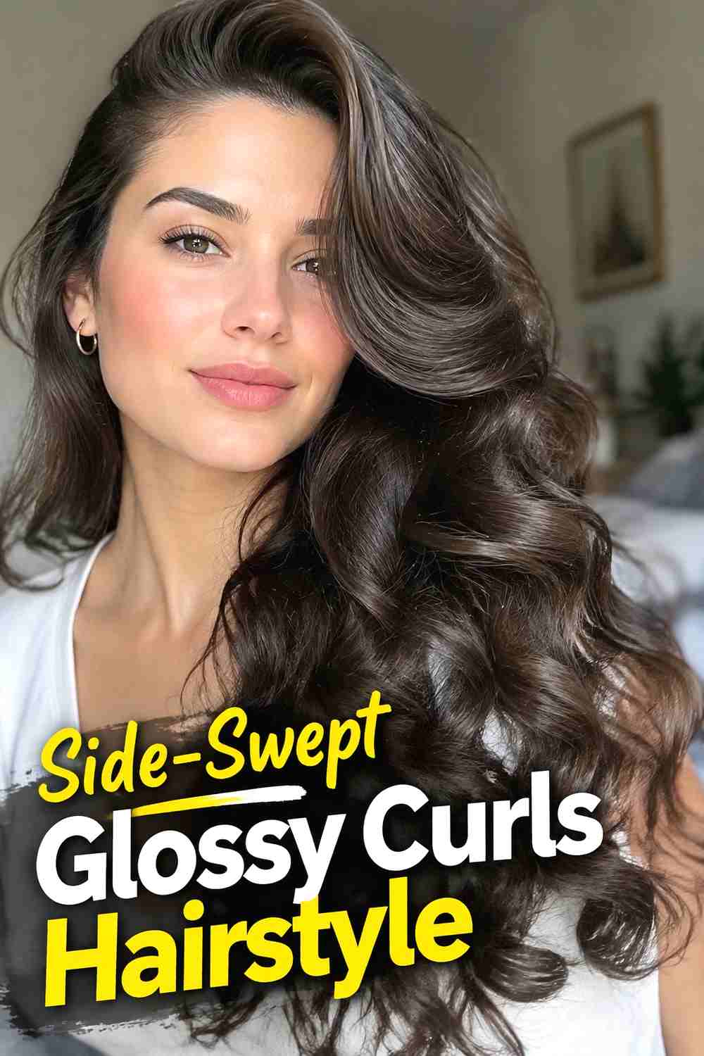 3. Side Swept Glossy Curls Hairstyle