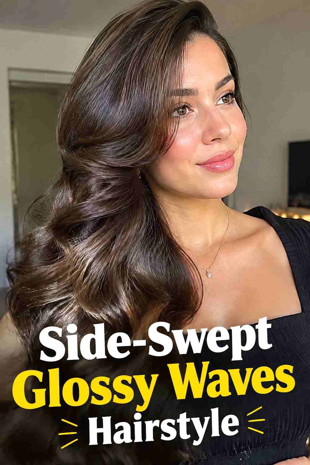 8. Side Swept Glossy Waves Hairstyle