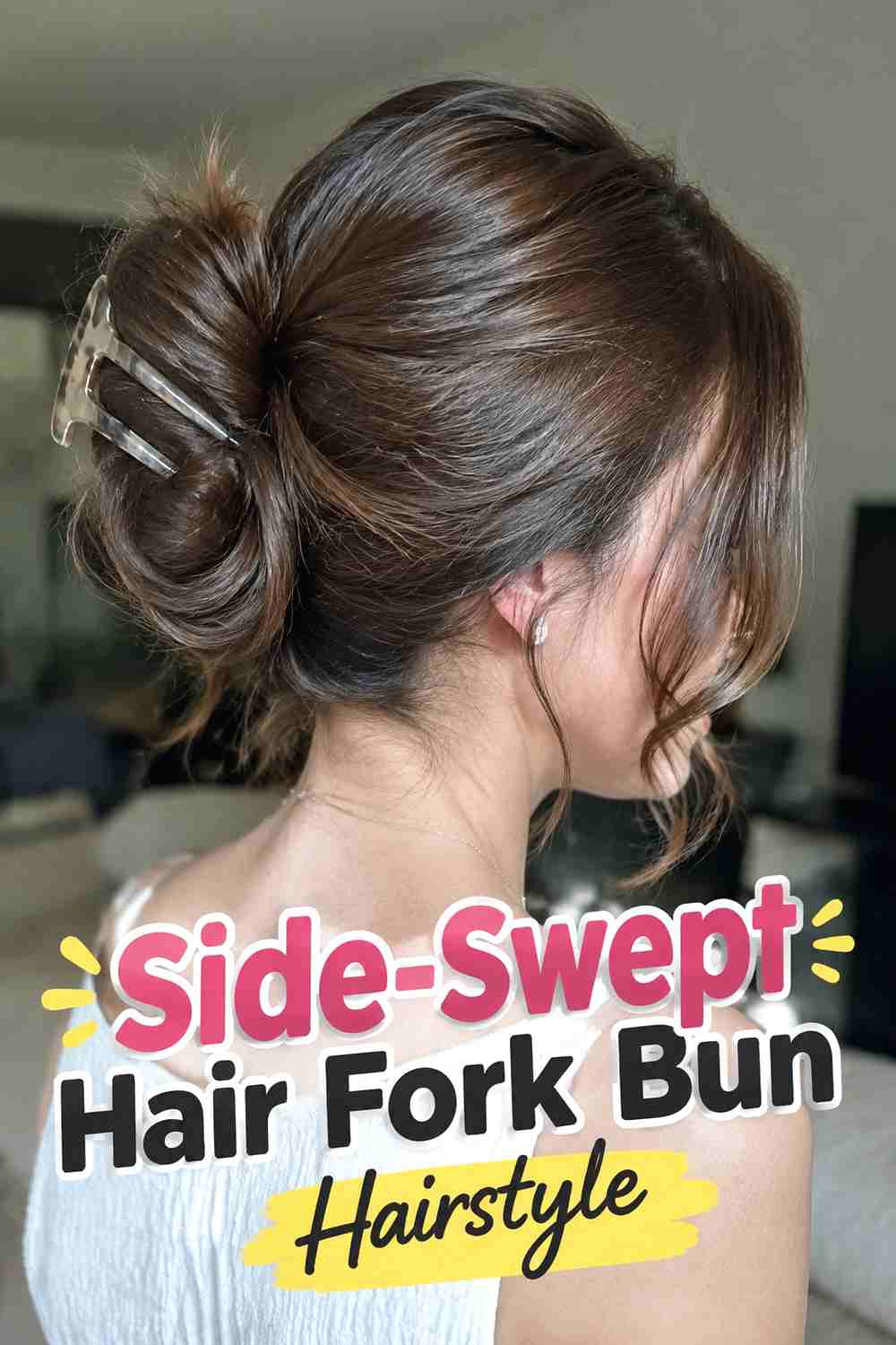10. Side Swept Hair Fork Bun Hairstyle