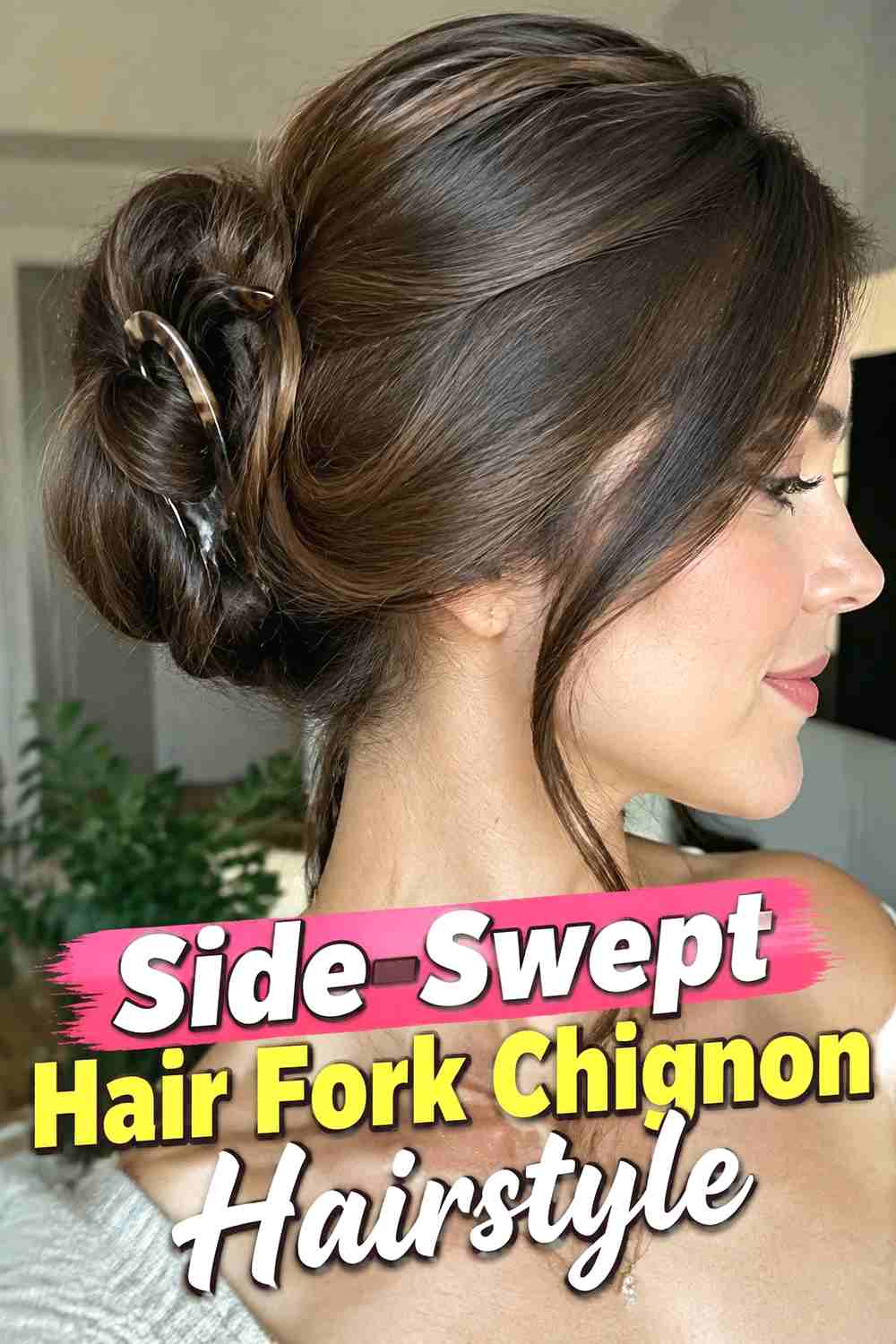 8. Side Swept Hair Fork Chignon Hairstyle
