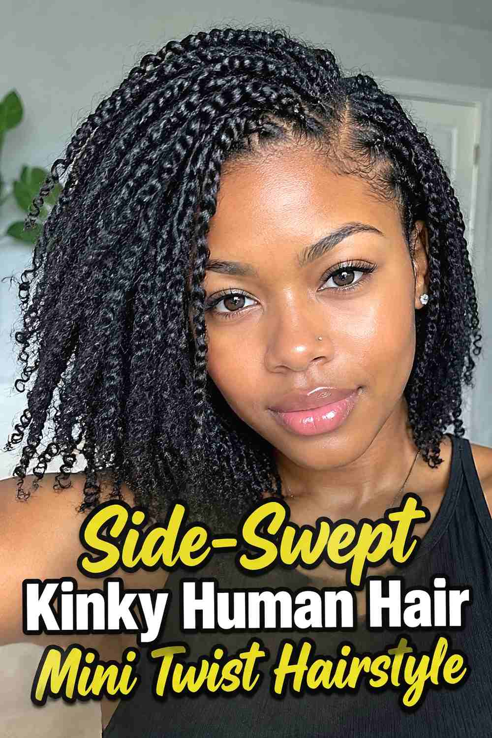 10. Side Swept Kinky Human Hair Mini Twist Hairstyle