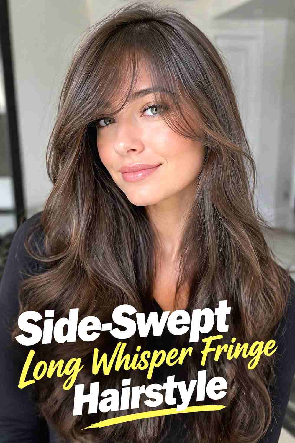 9. Side Swept Long Whisper Fringe Hairstyle