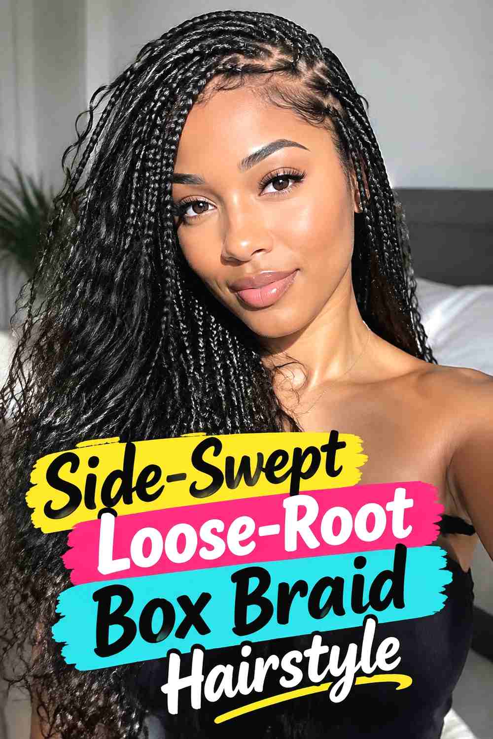 14. Side Swept Loose Root Box Braid Hairstyle