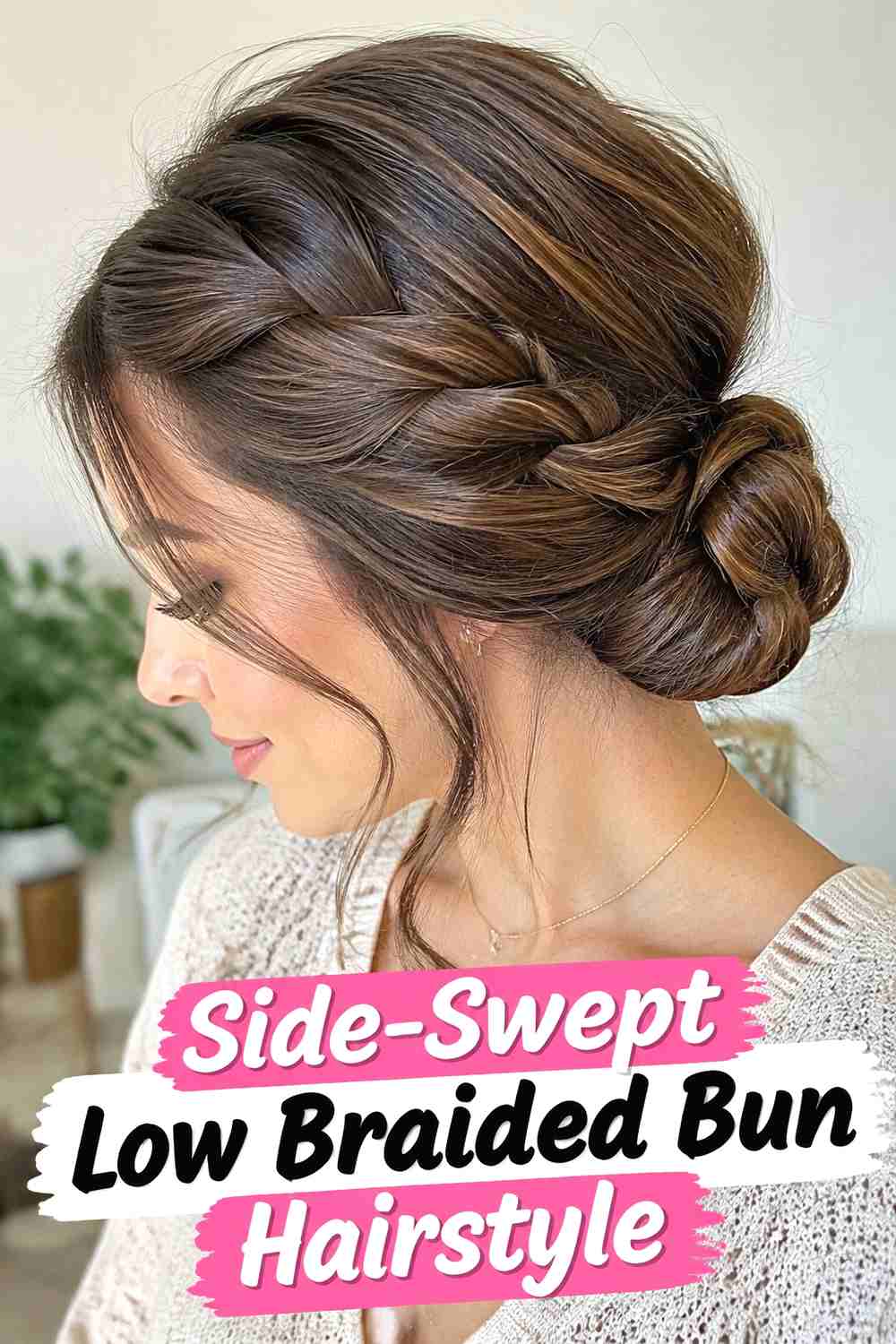 3. Side Swept Low Braided Bun Hairstyle