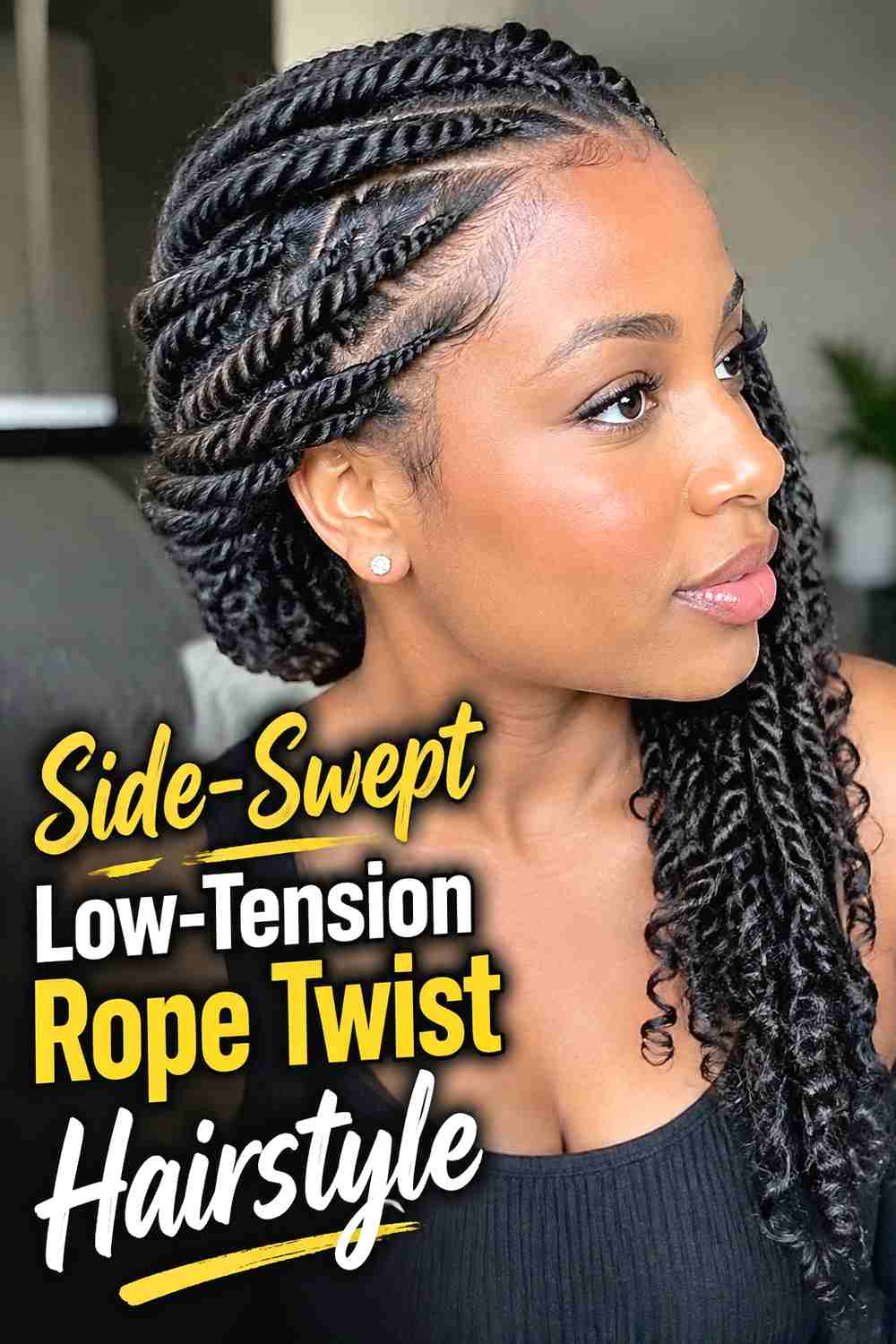 8. Side Swept Low Tension Rope Twist Hairstyle