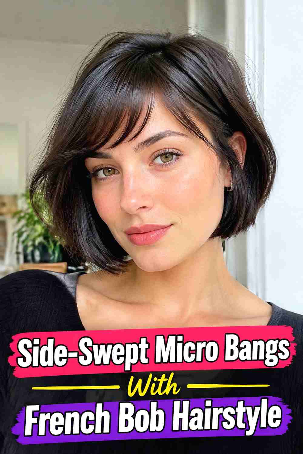 13. Side Swept Micro Bangs With French Bob Hairstyle