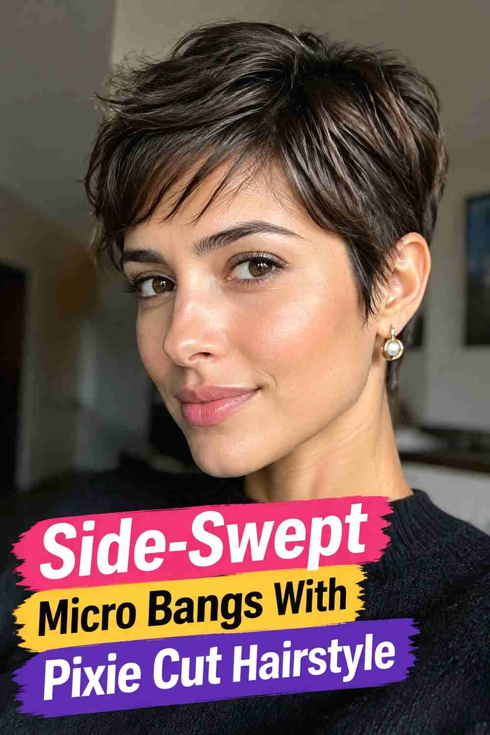 4. Side Swept Micro Bangs With Pixie Cut Hairstyle