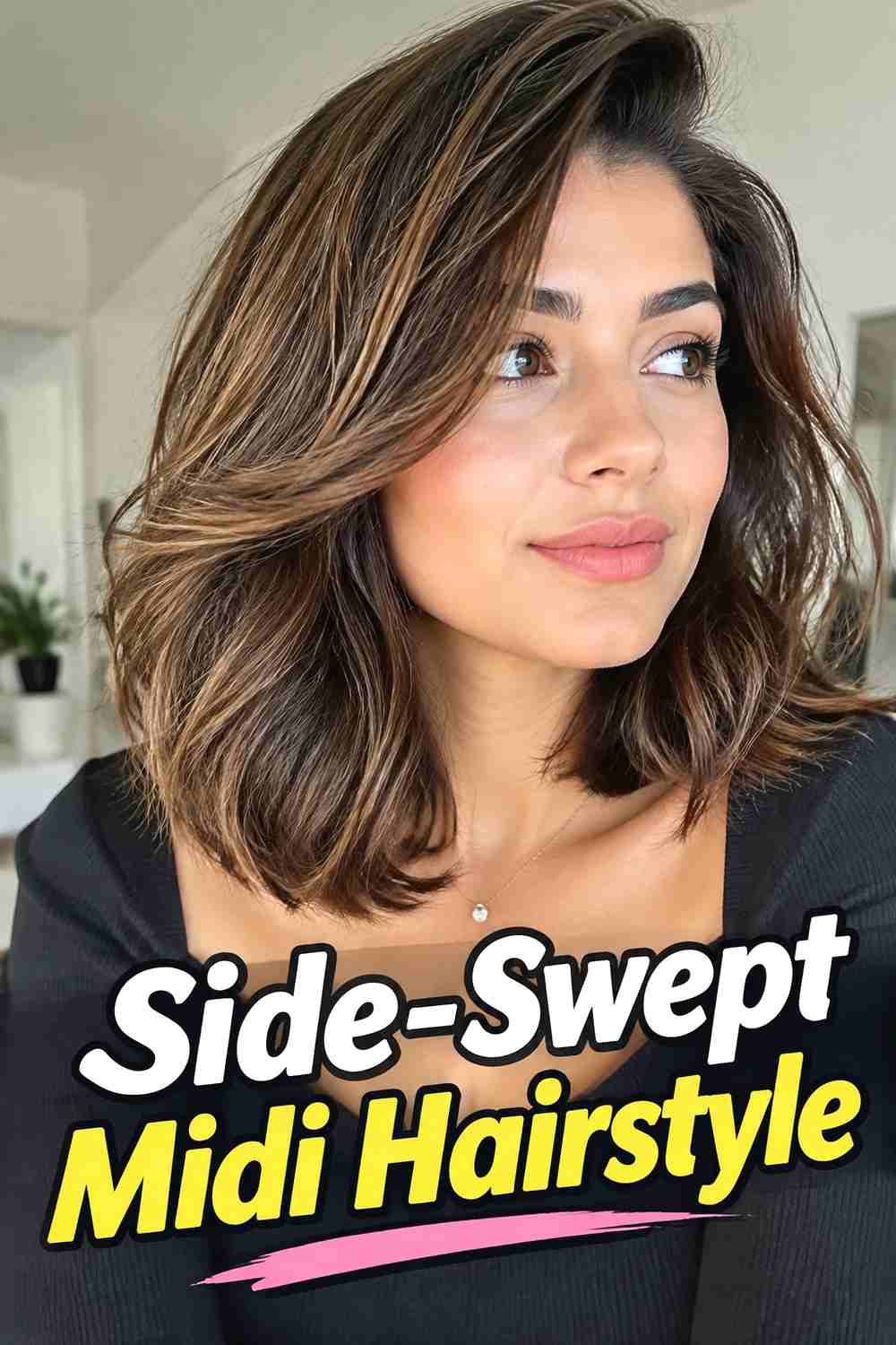 15. Side Swept Midi Hairstyle