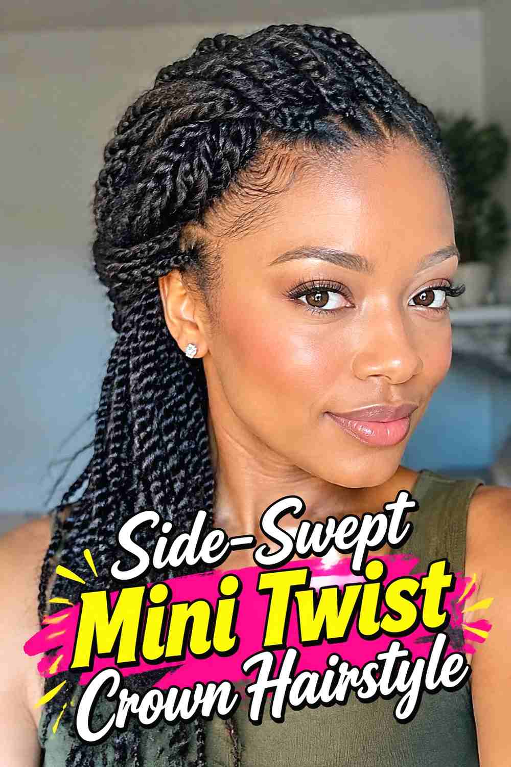 7. Side Swept Mini Twist Crown Hairstyle