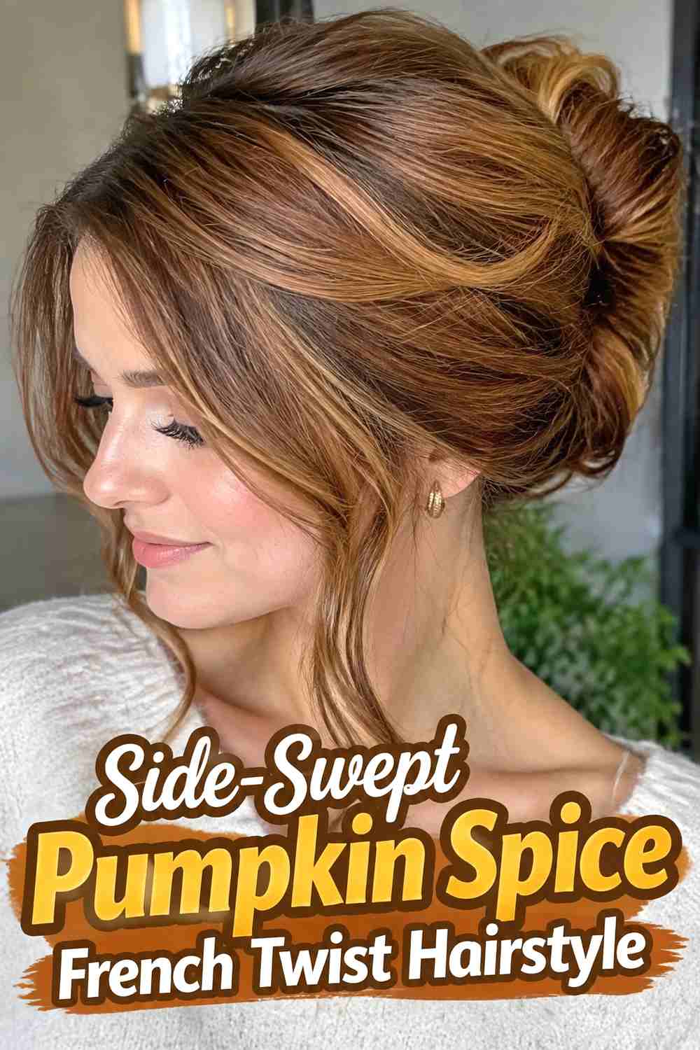 4. Side Swept Pumpkin Spice French Twist Hairstyle