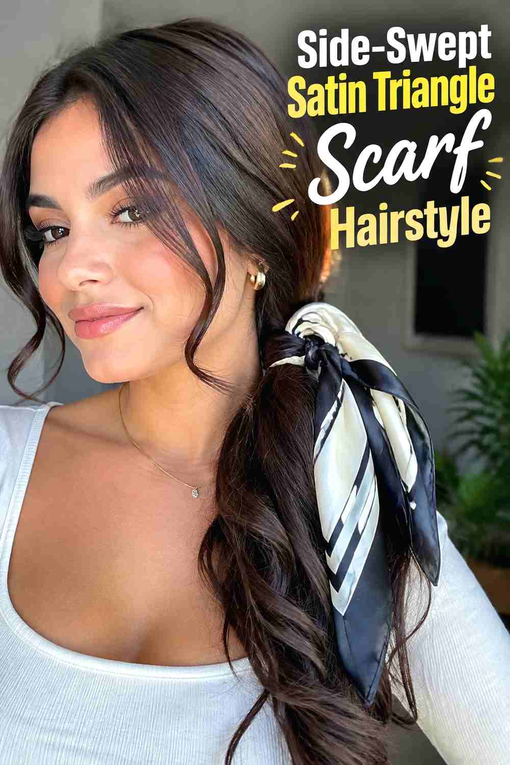 11. Side Swept Satin Triangle Scarf Hairstyle