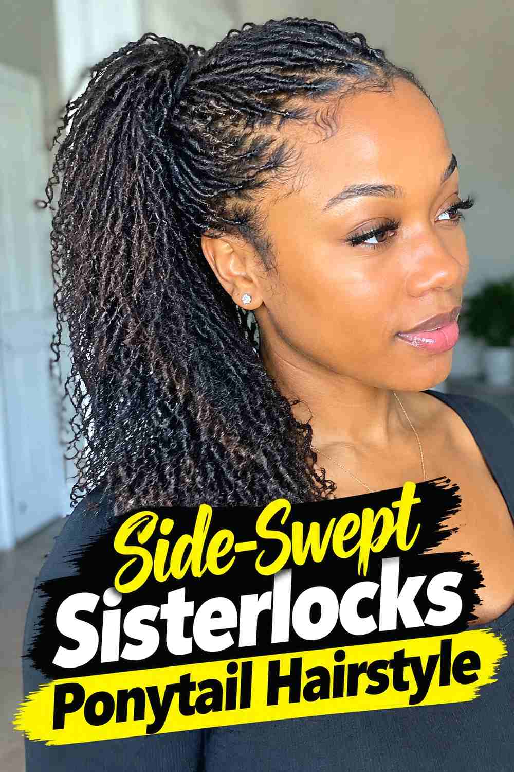 8. Side Swept Sisterlocks Ponytail Hairstyle