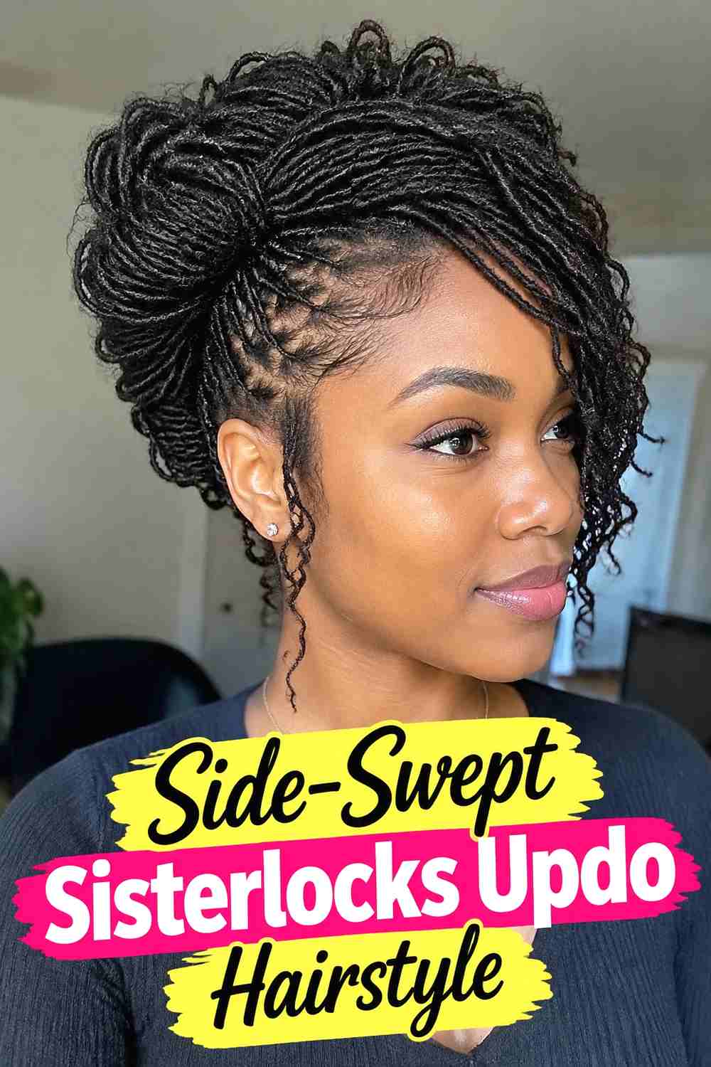 12. Side Swept Sisterlocks Updo Hairstyle