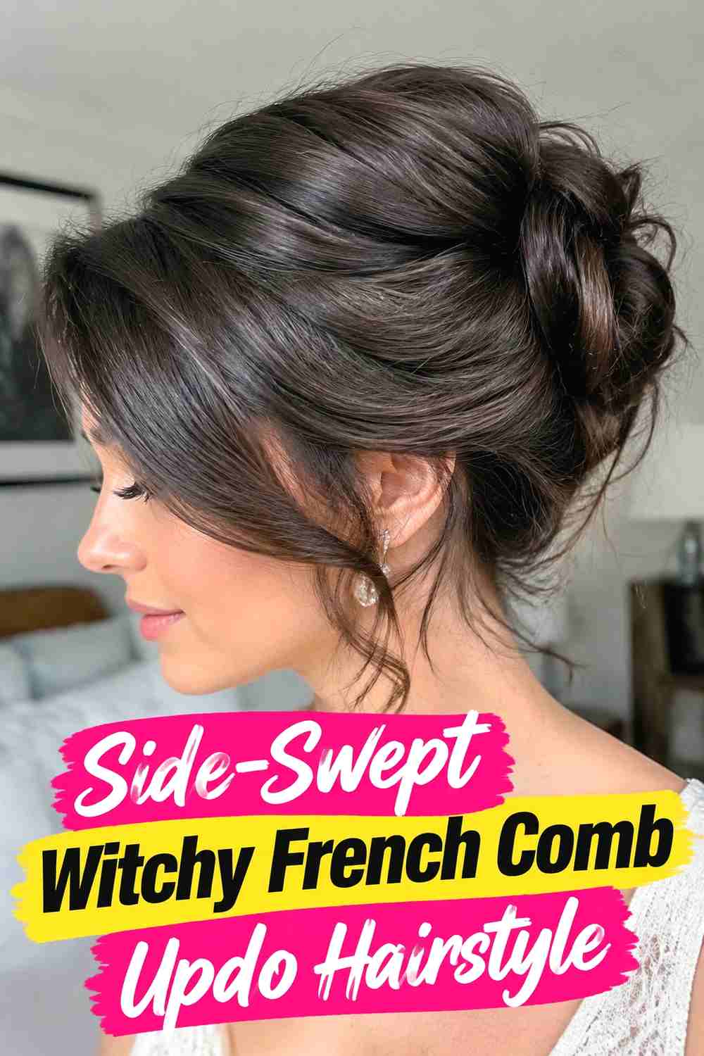 4. Side Swept Witchy French Comb Updo Hairstyle