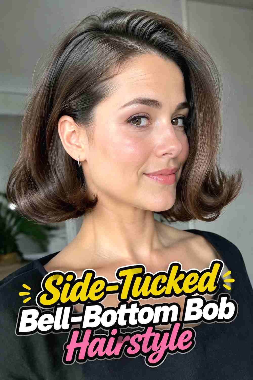 8. Side Tucked Bell Bottom Bob Hairstyle