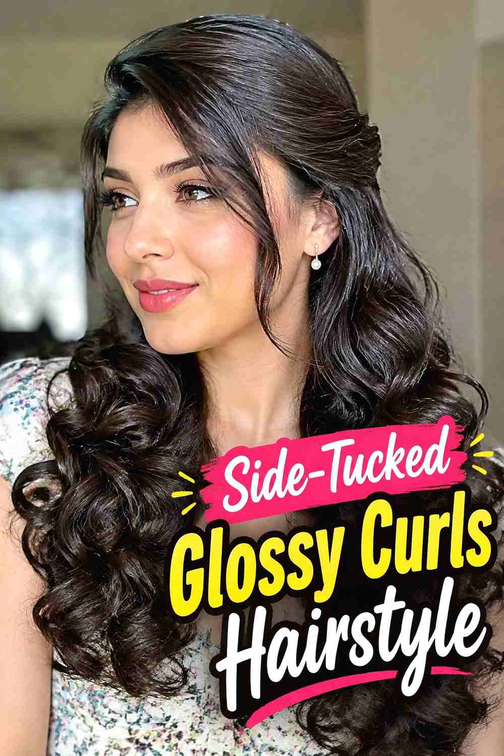 18. Side Tucked Glossy Curls Hairstyle
