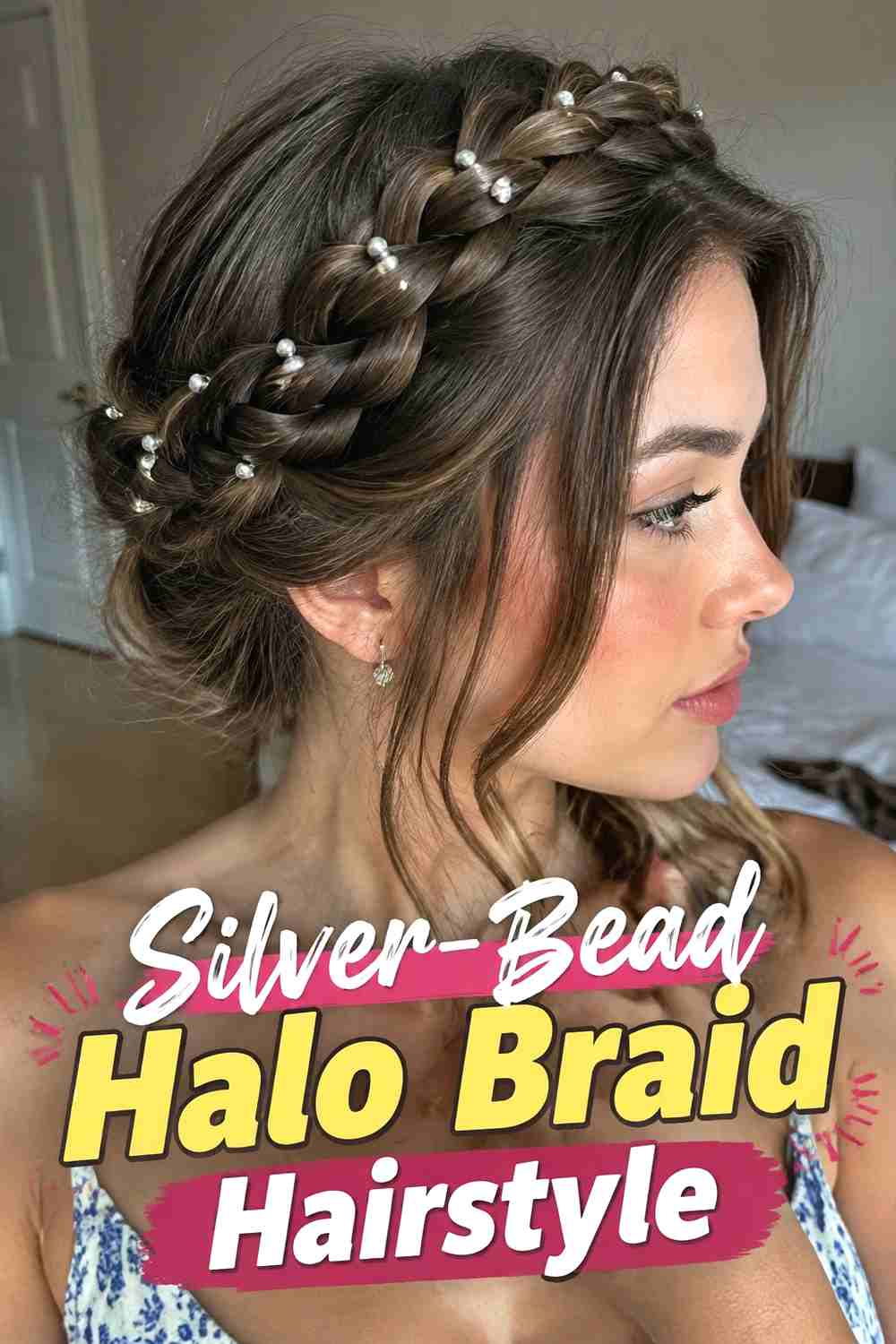 14. Silver Bead Halo Braid Hairstyle